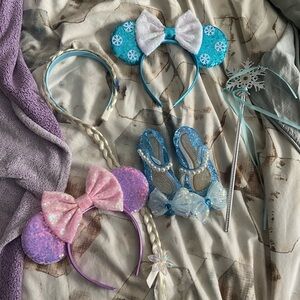 Kids dress up accessories 2 pairs of Disney inspired headbands ears/wand & shoes